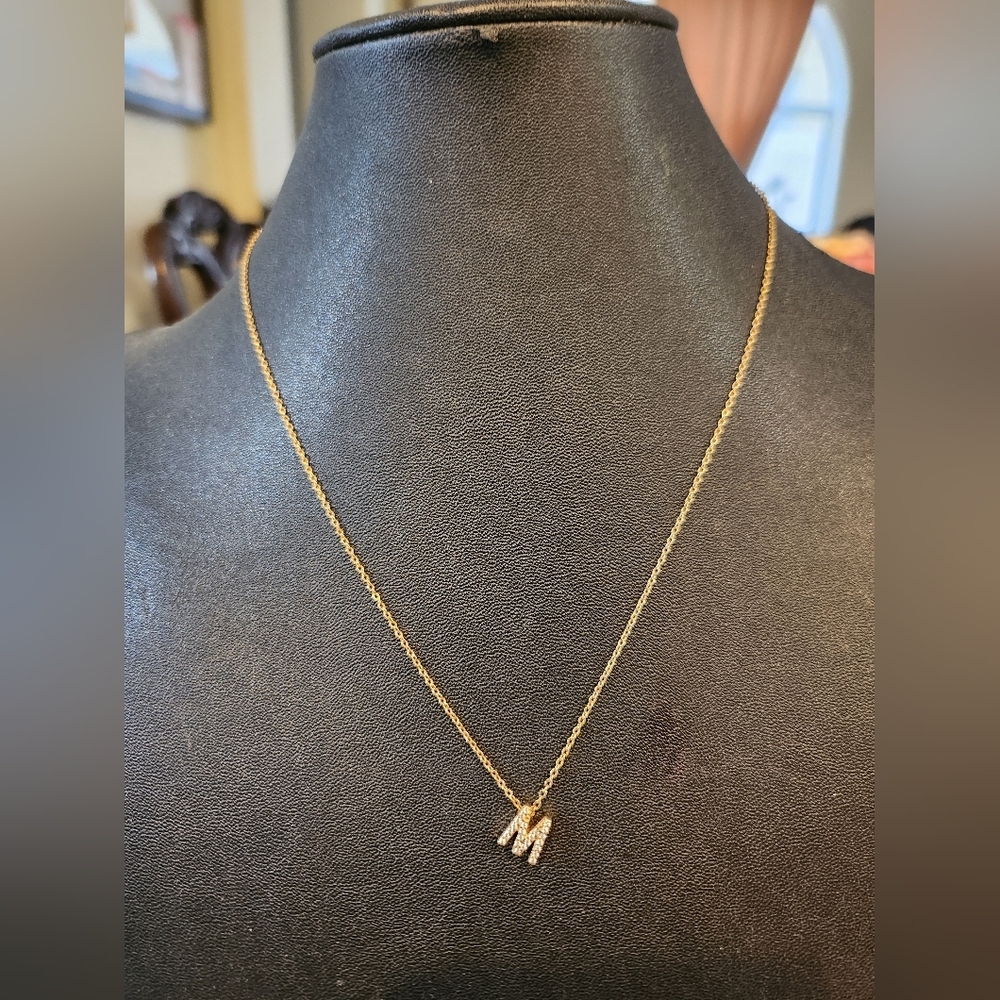 925 Sterling Silver gold plated necklace with Pendant letter M